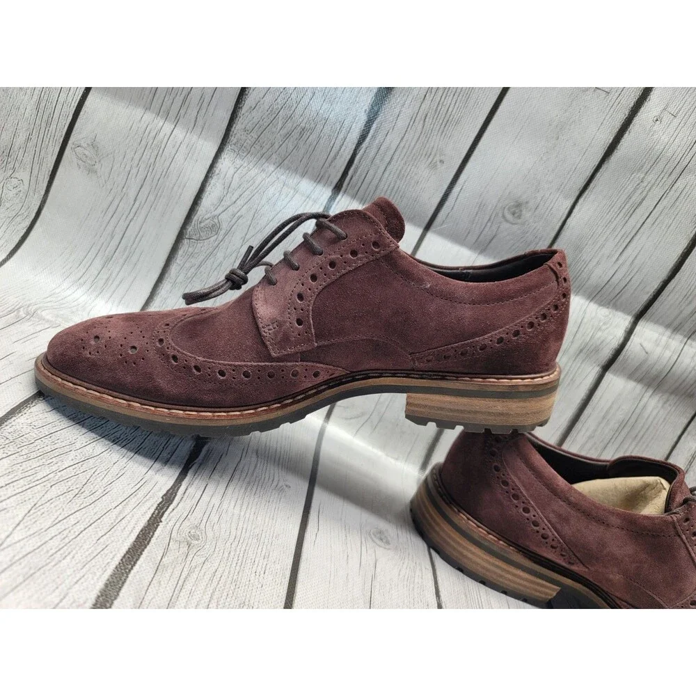 ECCO Vitrus Mens 8 US Chocolate Brown Suede Wingtip Tie Oxford Brogues Shoes